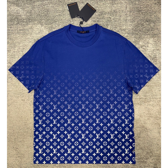 Louis Vuitton Monogram Gradient Blue White Logo Short Sleeve T-Shirt Large L - Picture 2 of 15